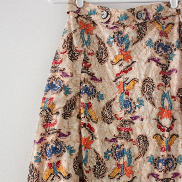 SOLD - Vintage 1970s Tan Paisley and Floral Print Wrap Midi Skirt - Picture 2 of 9
